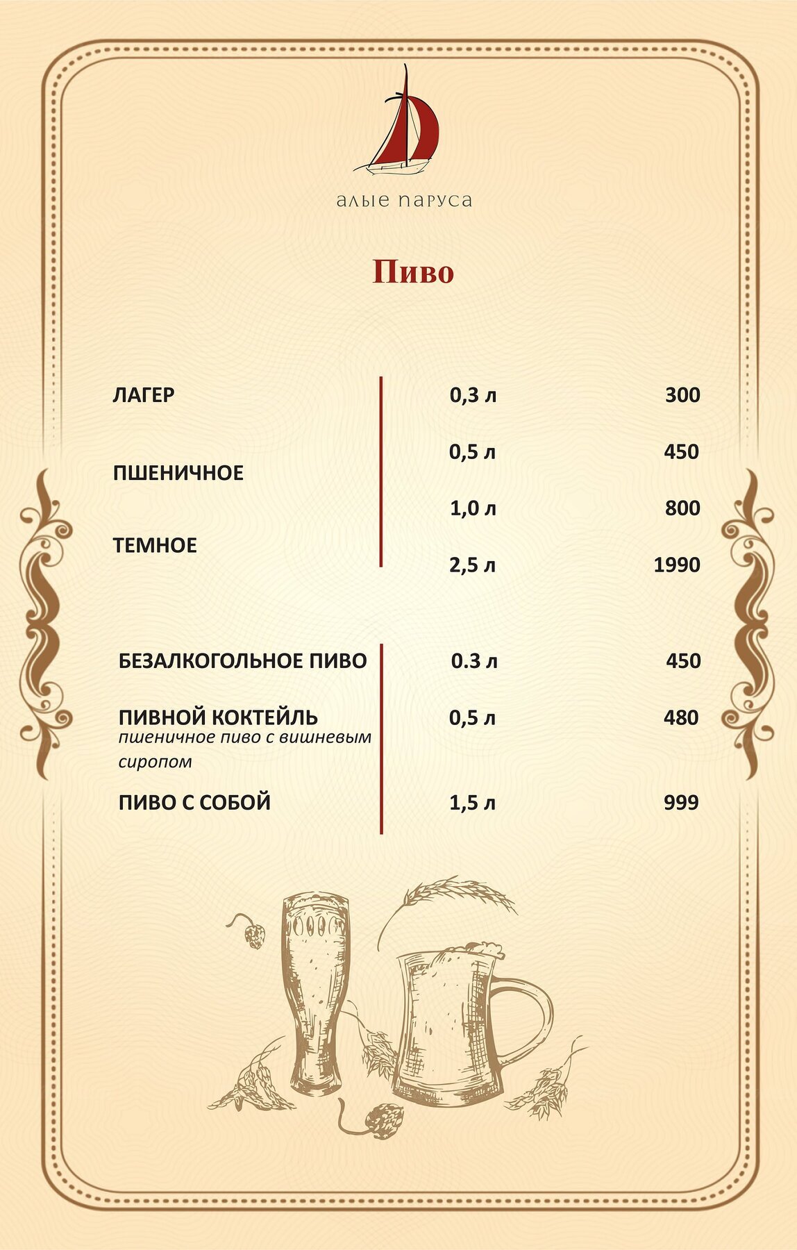 Меню и цены ресторана Алые паруса на Кронверкской набережной фото 2